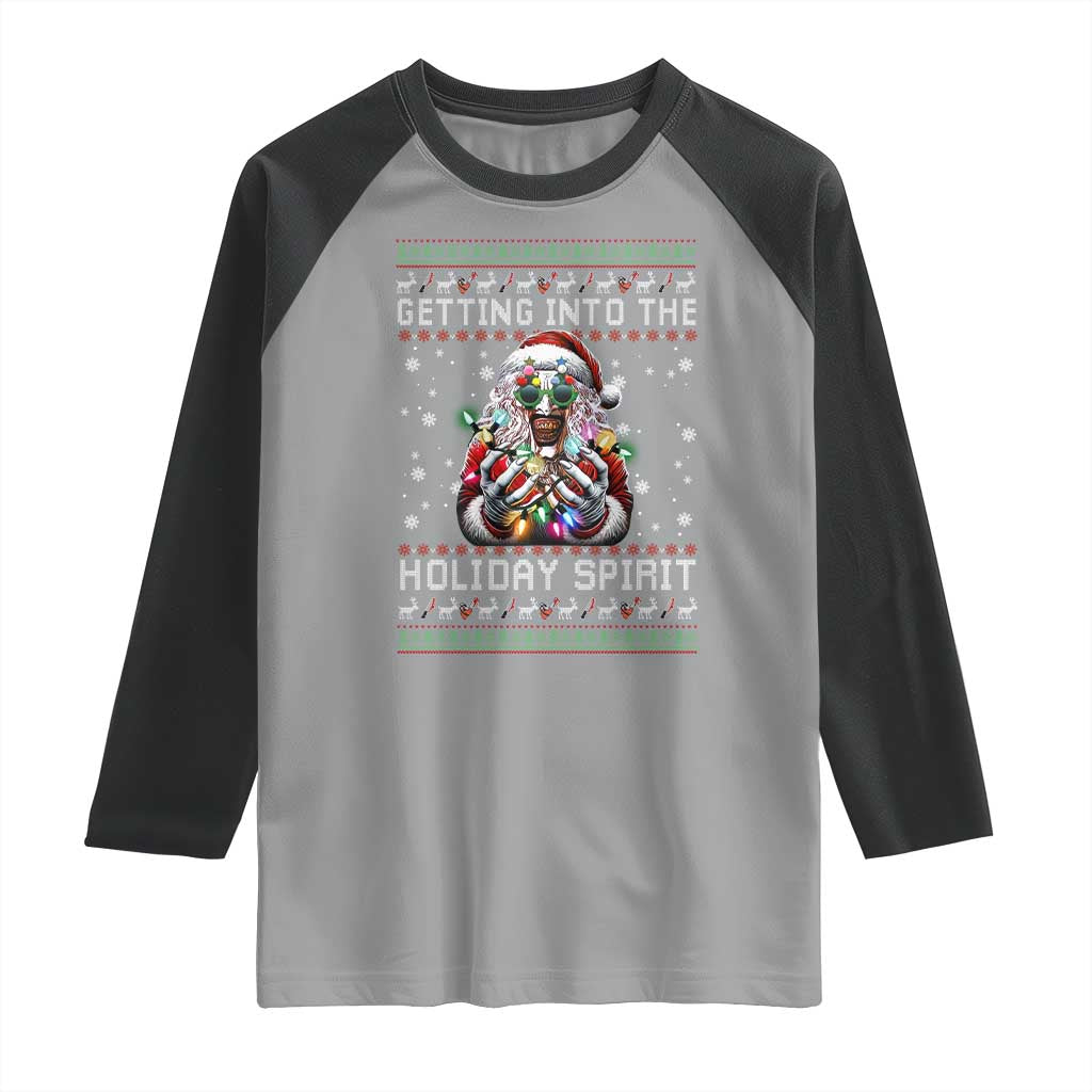 Funny Terrifier Christmas Santa Raglan Shirt Getting Into The Holiday Spirit Horror Movie - Wonder Print Shop
