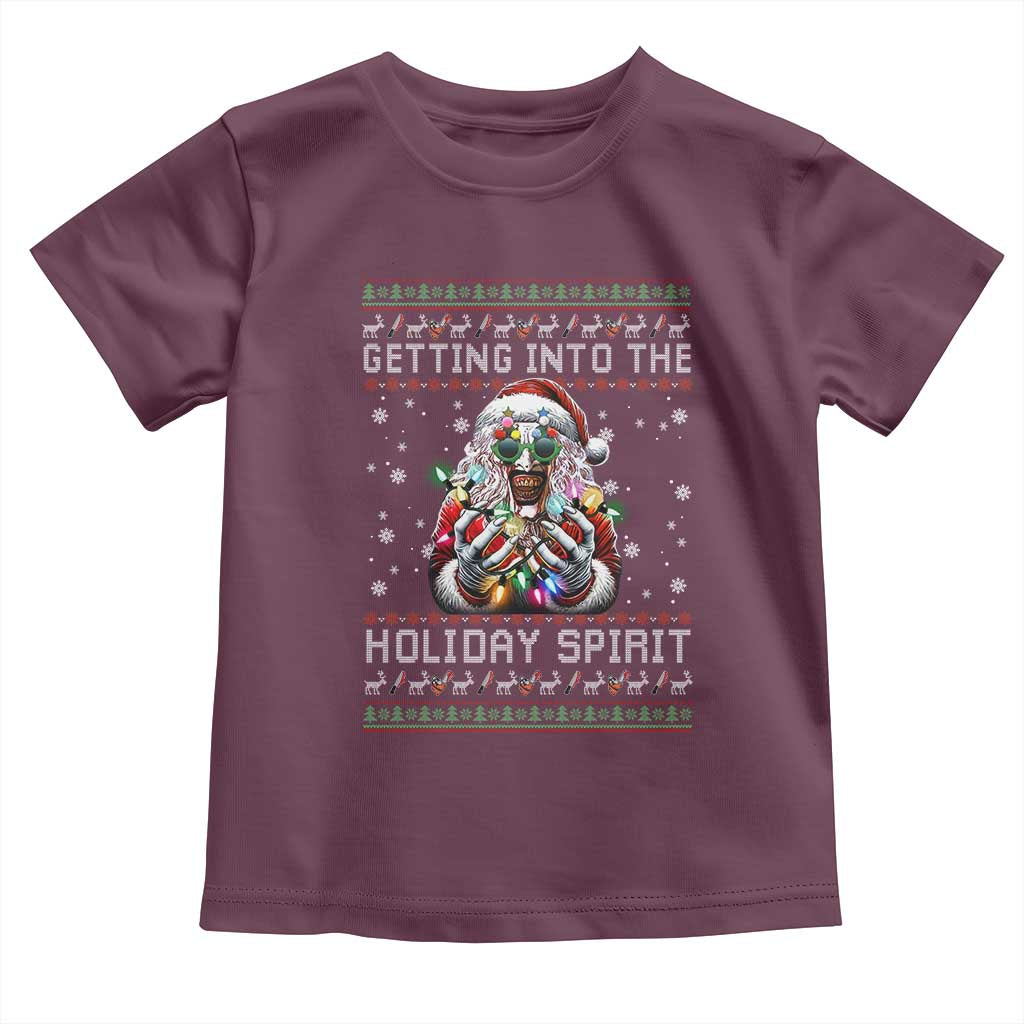 Funny Terrifier Christmas Santa Toddler T Shirt Getting Into The Holiday Spirit Horror Movie - Wonder Print Shop