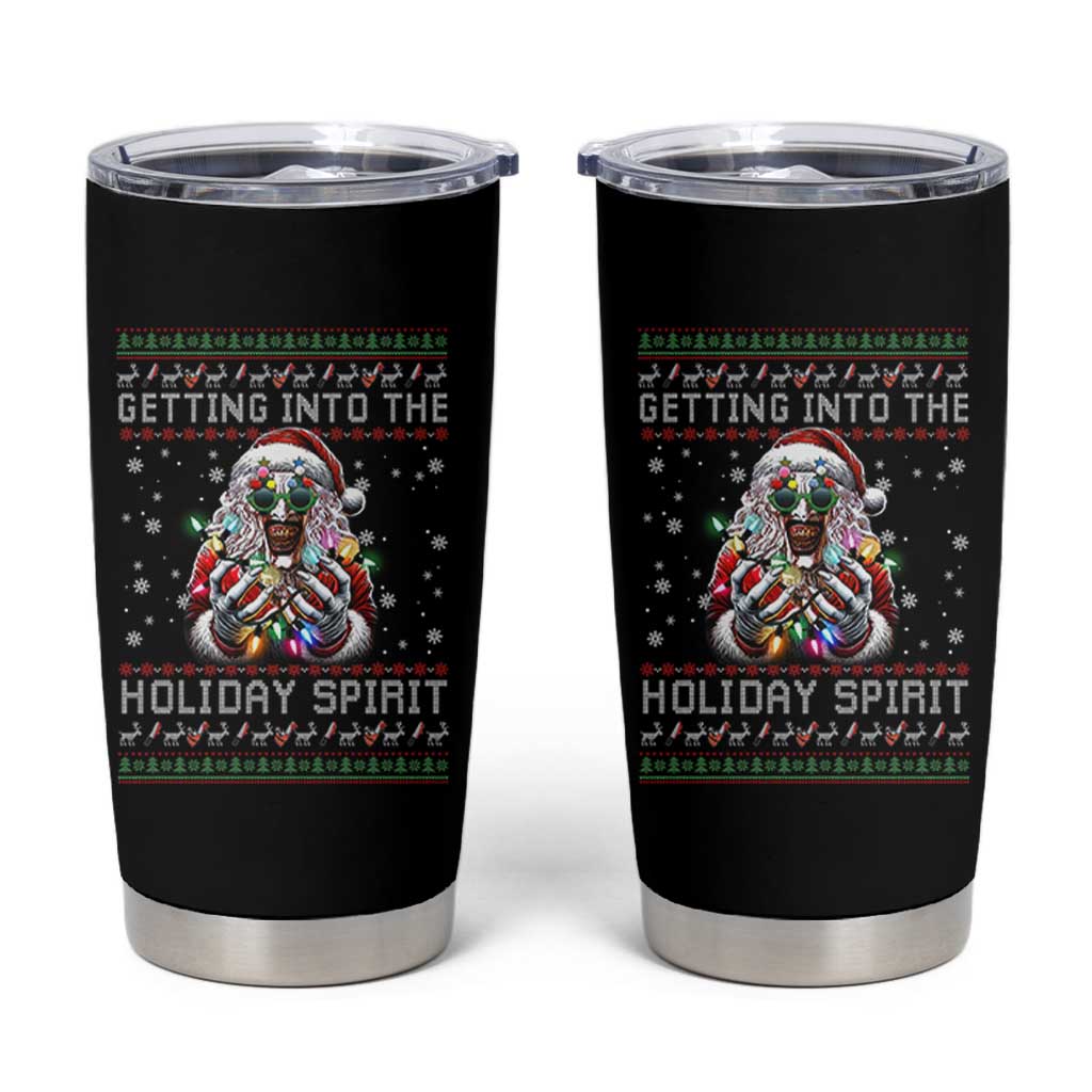 Funny Terrifier Christmas Santa Tumbler Cup Getting Into The Holiday Spirit Horror Movie - Wonder Print Shop