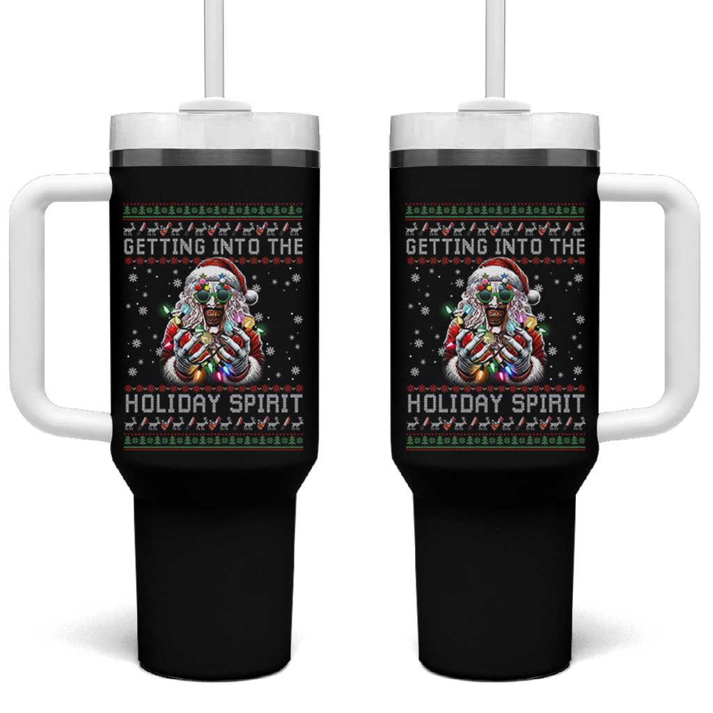 Funny Terrifier Christmas Santa Tumbler With Handle Getting Into The Holiday Spirit Horror Movie - Wonder Print Shop