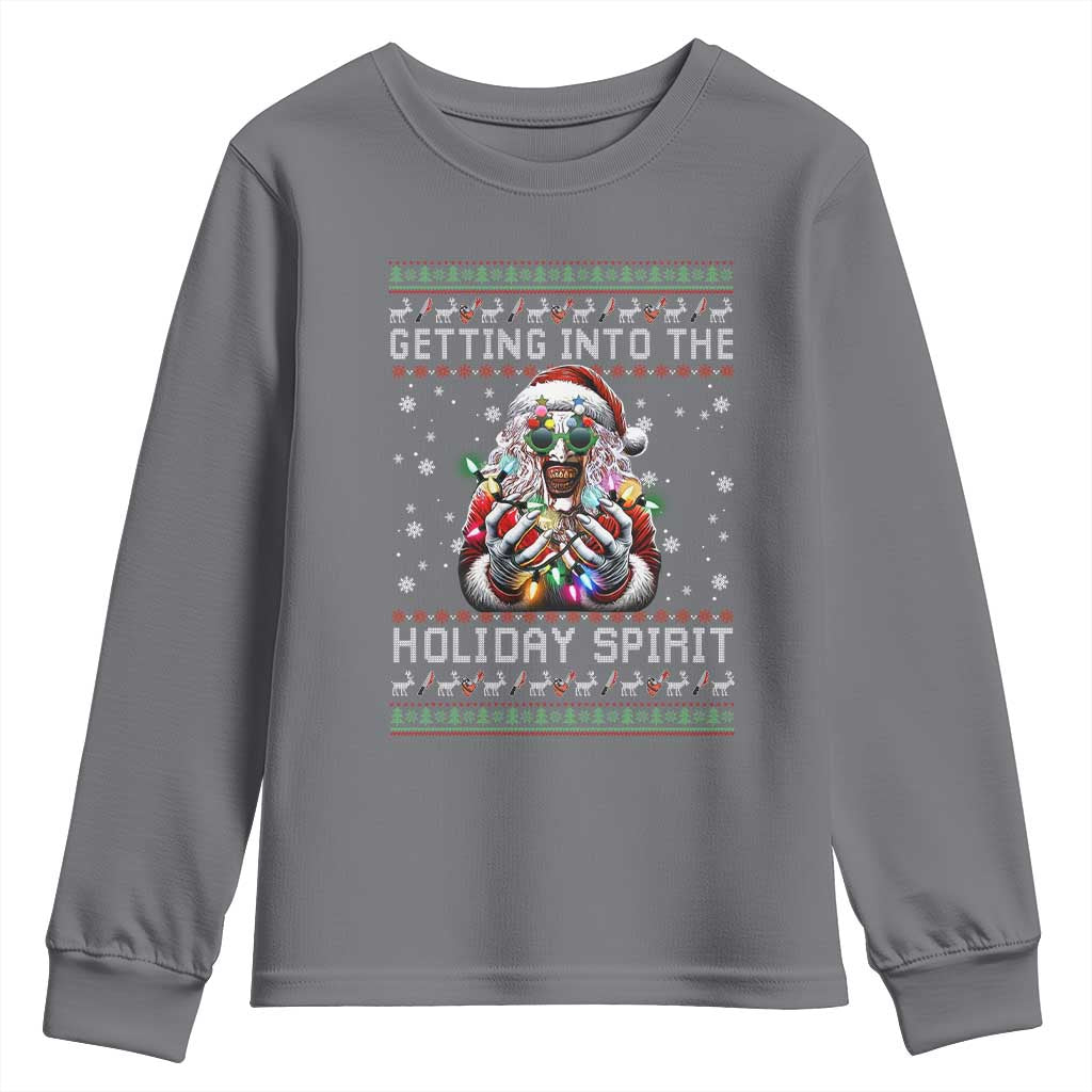 Funny Terrifier Christmas Santa Youth Sweatshirt Getting Into The Holiday Spirit Horror Movie - Wonder Print Shop