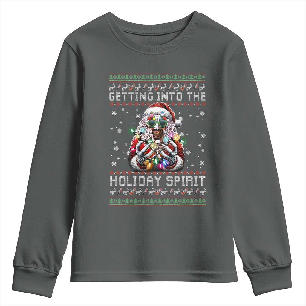 Funny Terrifier Christmas Santa Youth Sweatshirt Getting Into The Holiday Spirit Horror Movie - Wonder Print Shop