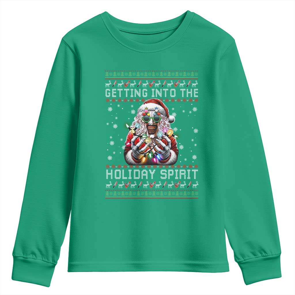 Funny Terrifier Christmas Santa Youth Sweatshirt Getting Into The Holiday Spirit Horror Movie - Wonder Print Shop