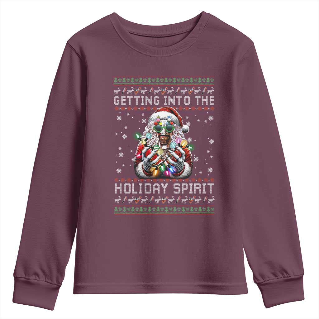 Funny Terrifier Christmas Santa Youth Sweatshirt Getting Into The Holiday Spirit Horror Movie - Wonder Print Shop