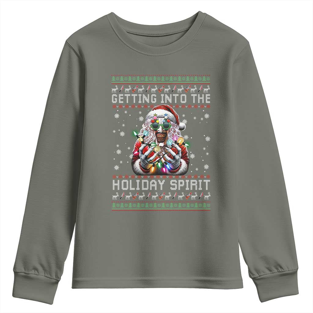 Funny Terrifier Christmas Santa Youth Sweatshirt Getting Into The Holiday Spirit Horror Movie - Wonder Print Shop