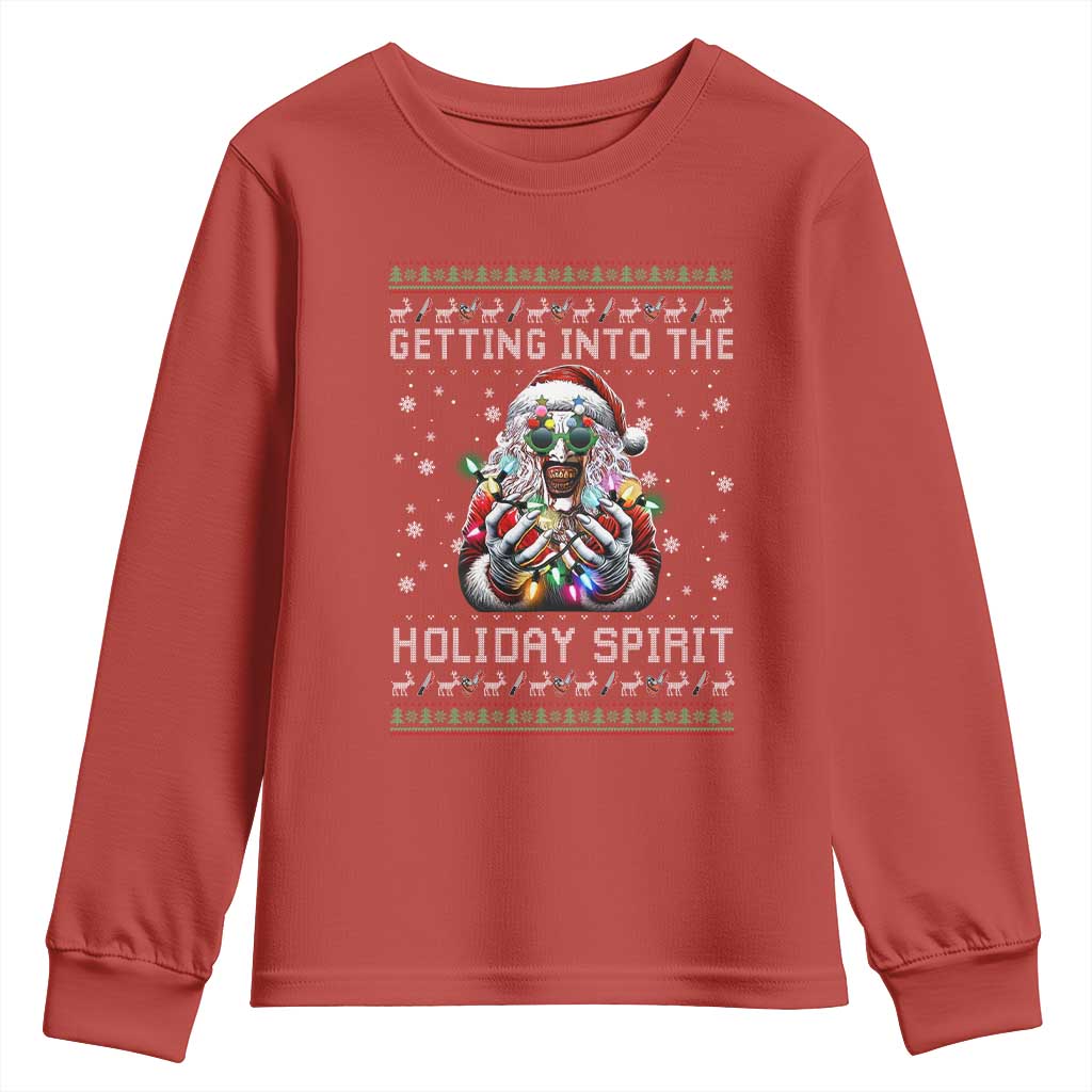 Funny Terrifier Christmas Santa Youth Sweatshirt Getting Into The Holiday Spirit Horror Movie - Wonder Print Shop