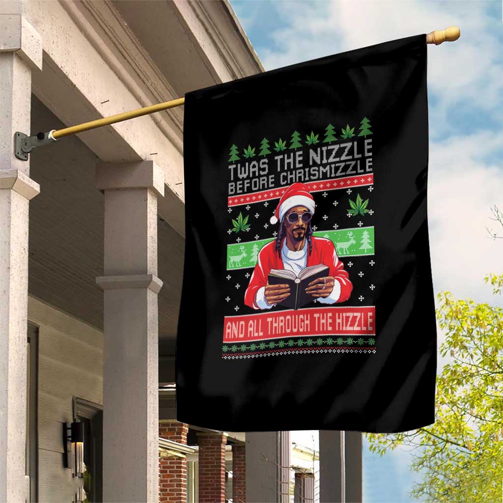 Funny Christmas Hip Hop Rap Gang Garden Flag Twas The Nizzle Before Chrismizzle And All Through The Hizzle Weed - Wonder Print Shop