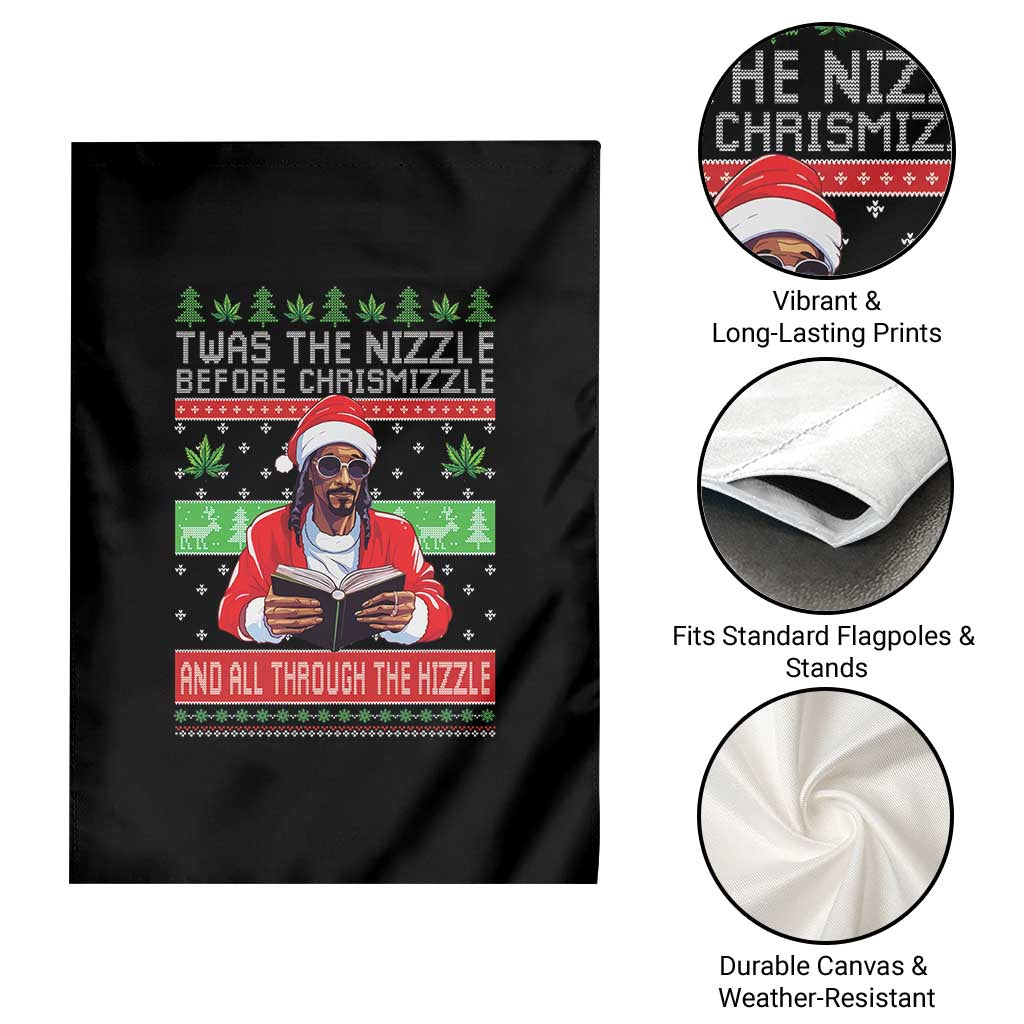 Funny Christmas Hip Hop Rap Gang Garden Flag Twas The Nizzle Before Chrismizzle And All Through The Hizzle Weed - Wonder Print Shop