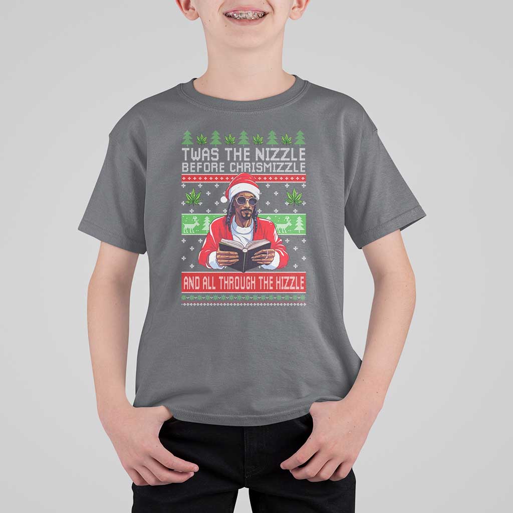 Funny Christmas Hip Hop Rap Gang T Shirt For Kid Twas The Nizzle Before Chrismizzle And All Through The Hizzle Weed - Wonder Print Shop