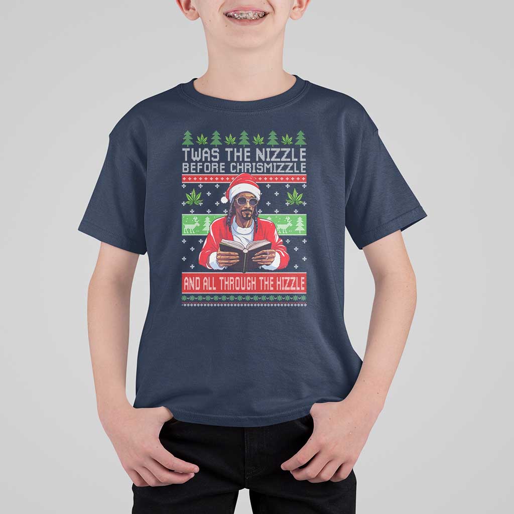 Funny Christmas Hip Hop Rap Gang T Shirt For Kid Twas The Nizzle Before Chrismizzle And All Through The Hizzle Weed - Wonder Print Shop