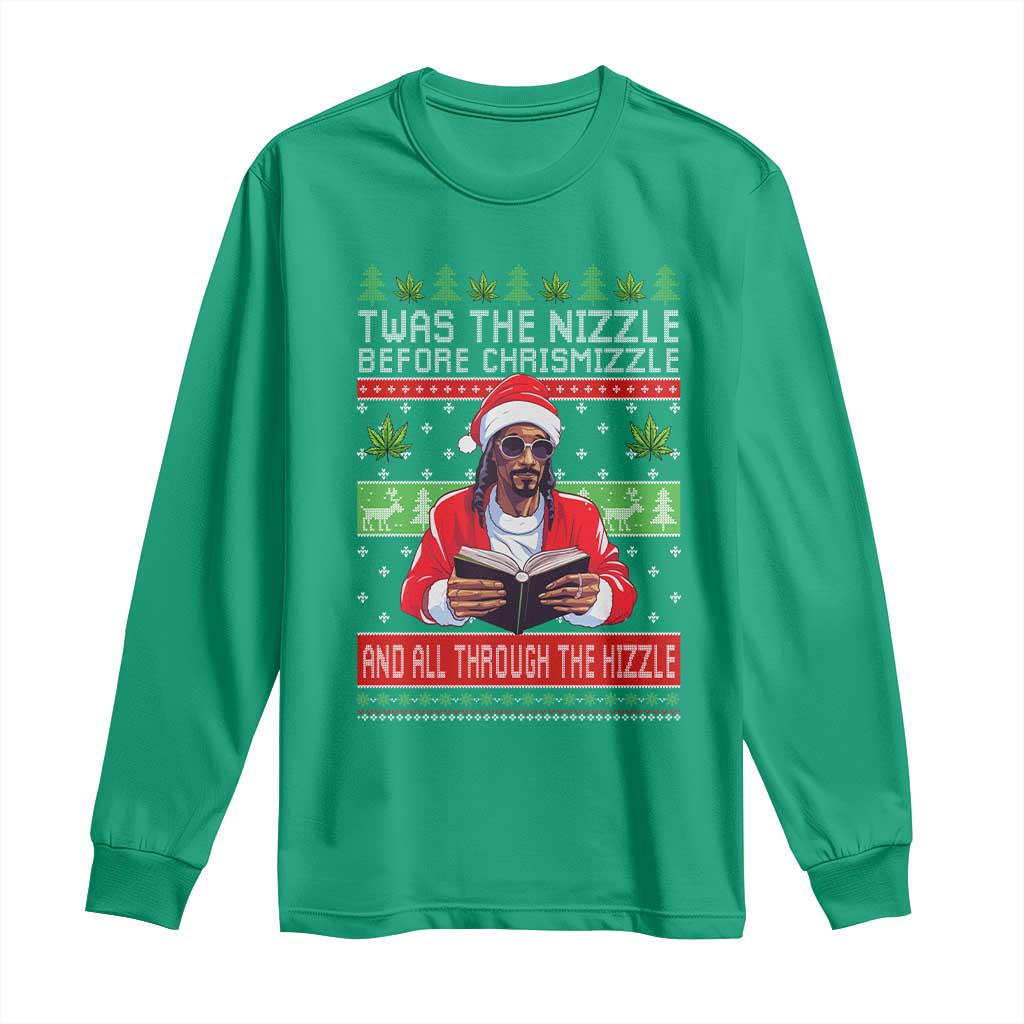 Funny Christmas Hip Hop Rap Gang Long Sleeve Shirt Twas The Nizzle Before Chrismizzle And All Through The Hizzle Weed - Wonder Print Shop