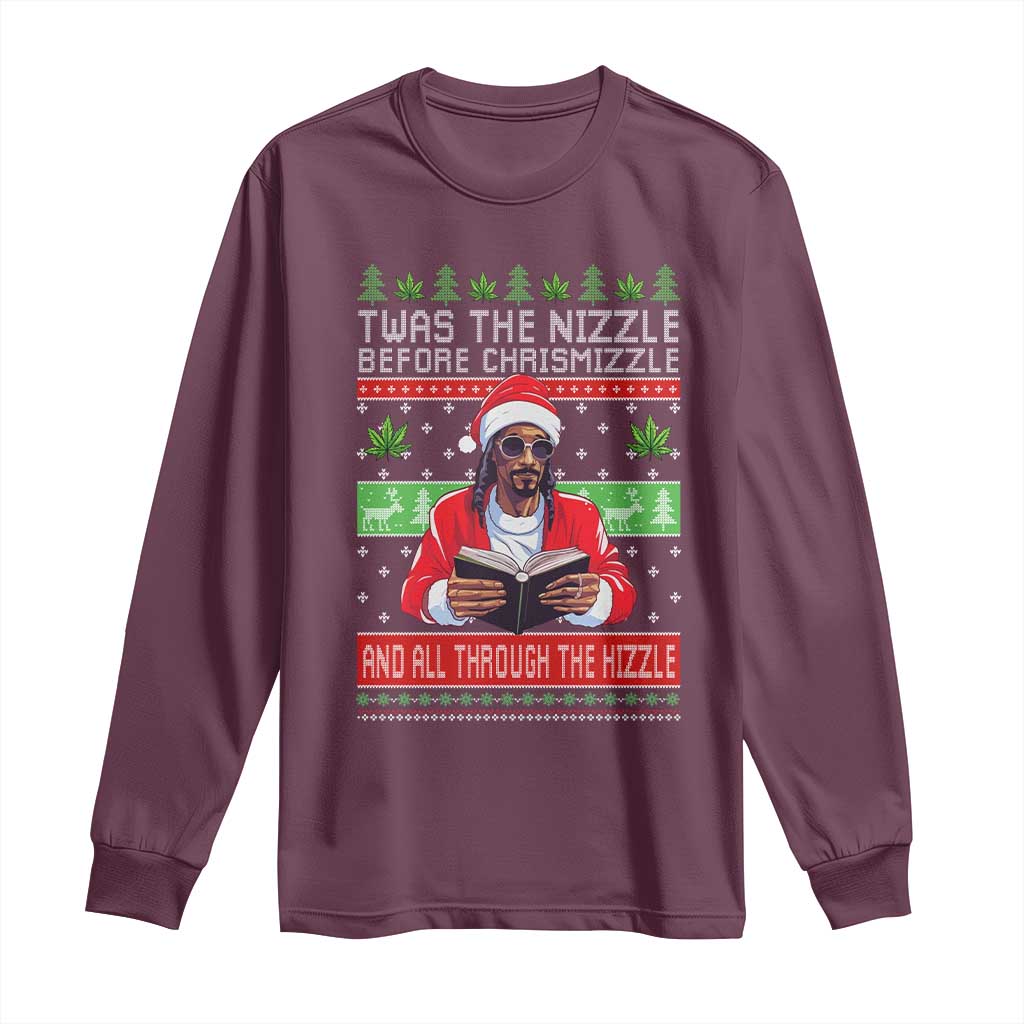 Funny Christmas Hip Hop Rap Gang Long Sleeve Shirt Twas The Nizzle Before Chrismizzle And All Through The Hizzle Weed - Wonder Print Shop