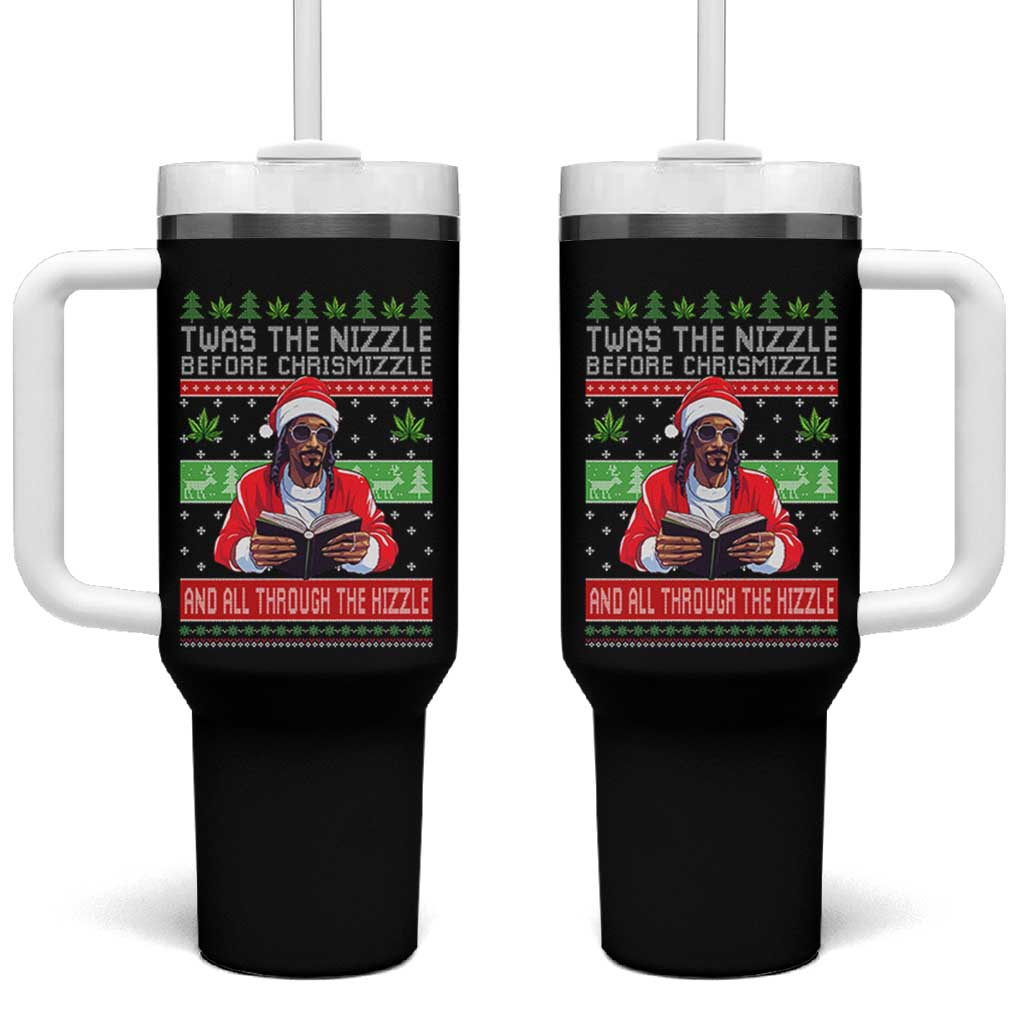 Funny Christmas Hip Hop Rap Gang Tumbler With Handle Twas The Nizzle Before Chrismizzle And All Through The Hizzle Weed - Wonder Print Shop