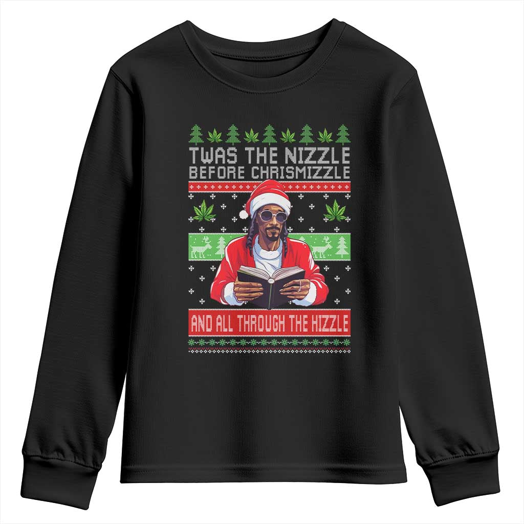 Funny Christmas Hip Hop Rap Gang Youth Sweatshirt Twas The Nizzle Before Chrismizzle And All Through The Hizzle Weed - Wonder Print Shop