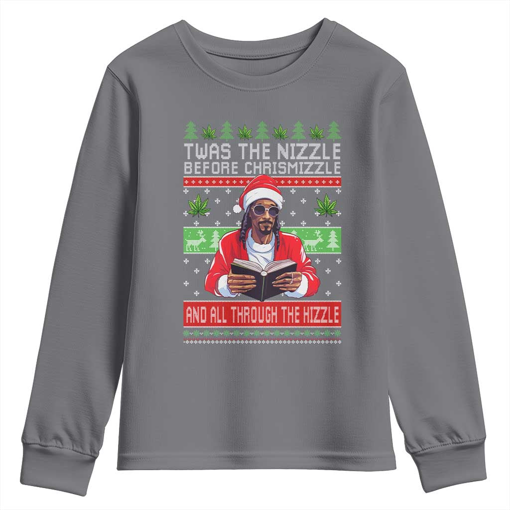 Funny Christmas Hip Hop Rap Gang Youth Sweatshirt Twas The Nizzle Before Chrismizzle And All Through The Hizzle Weed - Wonder Print Shop