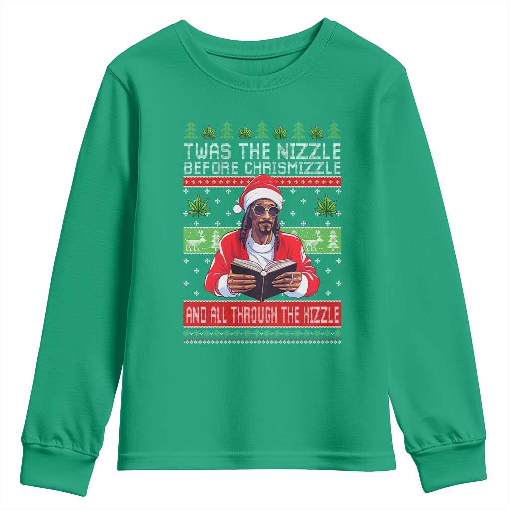 Funny Christmas Hip Hop Rap Gang Youth Sweatshirt Twas The Nizzle Before Chrismizzle And All Through The Hizzle Weed - Wonder Print Shop