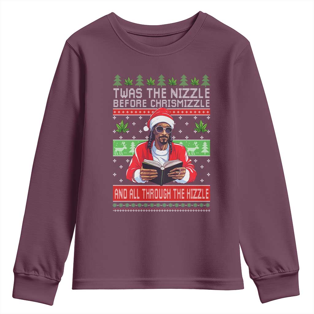 Funny Christmas Hip Hop Rap Gang Youth Sweatshirt Twas The Nizzle Before Chrismizzle And All Through The Hizzle Weed - Wonder Print Shop