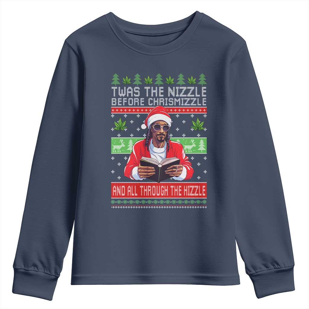 Funny Christmas Hip Hop Rap Gang Youth Sweatshirt Twas The Nizzle Before Chrismizzle And All Through The Hizzle Weed - Wonder Print Shop