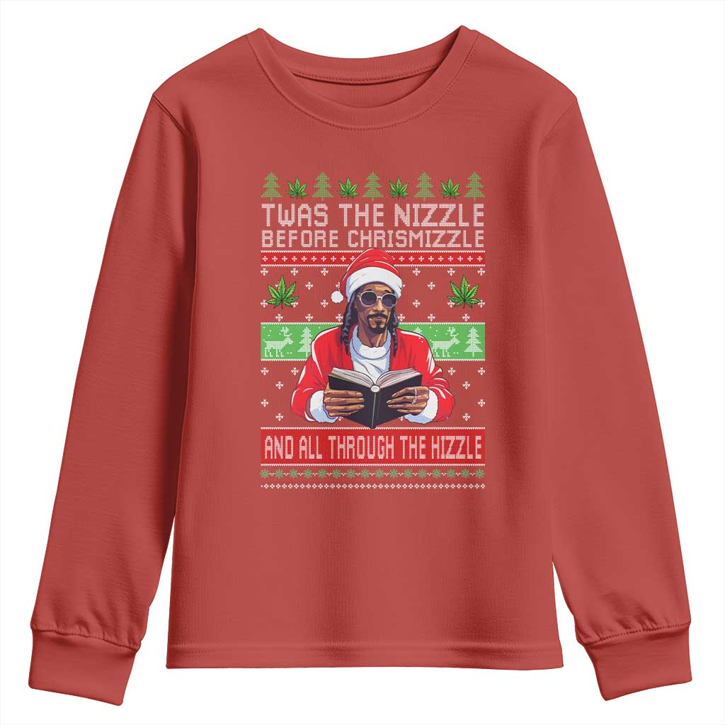 Funny Christmas Hip Hop Rap Gang Youth Sweatshirt Twas The Nizzle Before Chrismizzle And All Through The Hizzle Weed - Wonder Print Shop