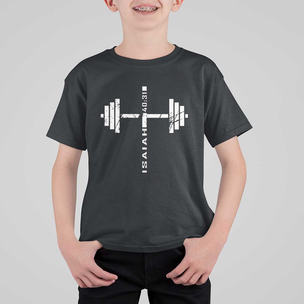 Christian Bible Gym T Shirt For Kid Jesus Weightlifter Workout Faith Isaiah 40 31 - Wonder Print Shop