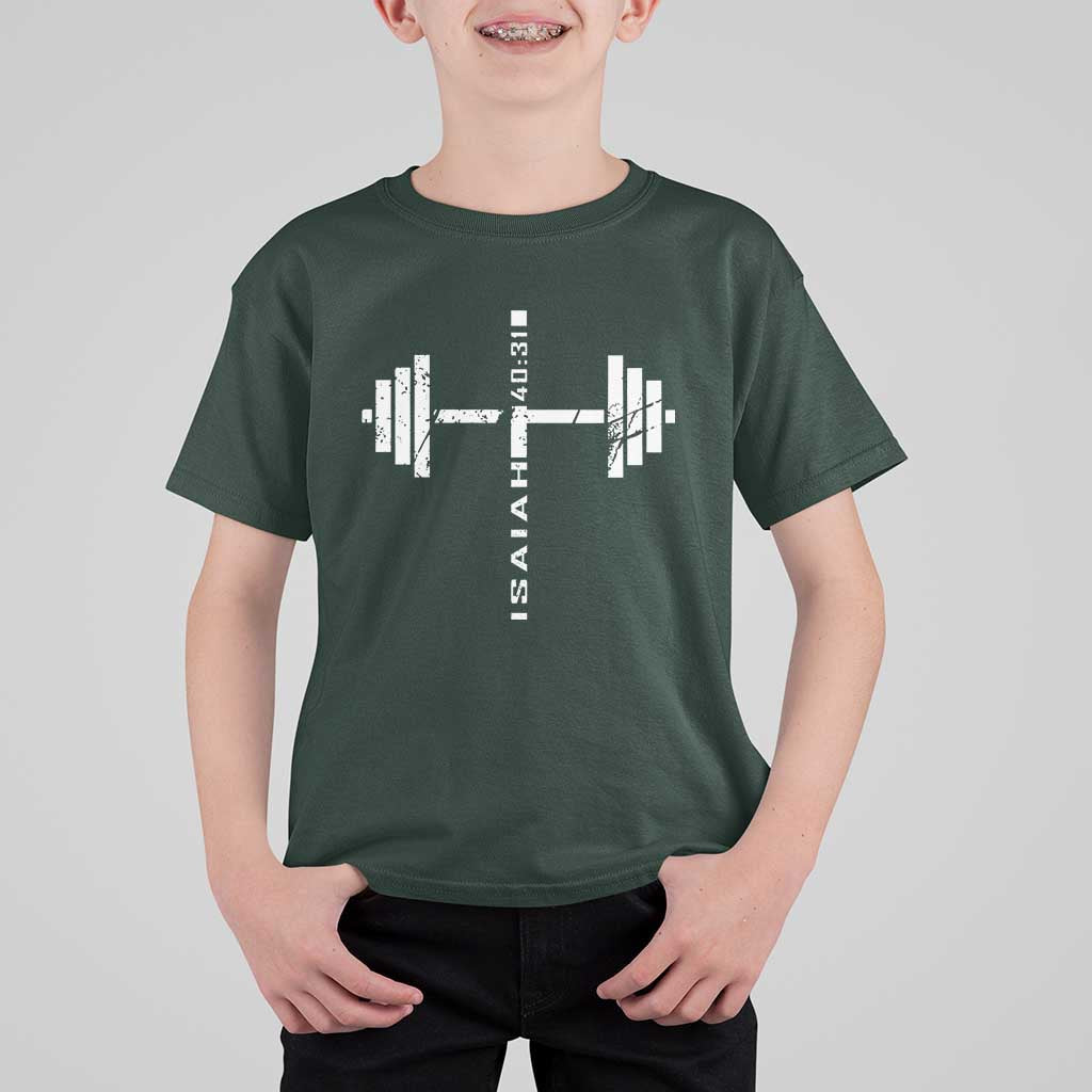 Christian Bible Gym T Shirt For Kid Jesus Weightlifter Workout Faith Isaiah 40 31 - Wonder Print Shop
