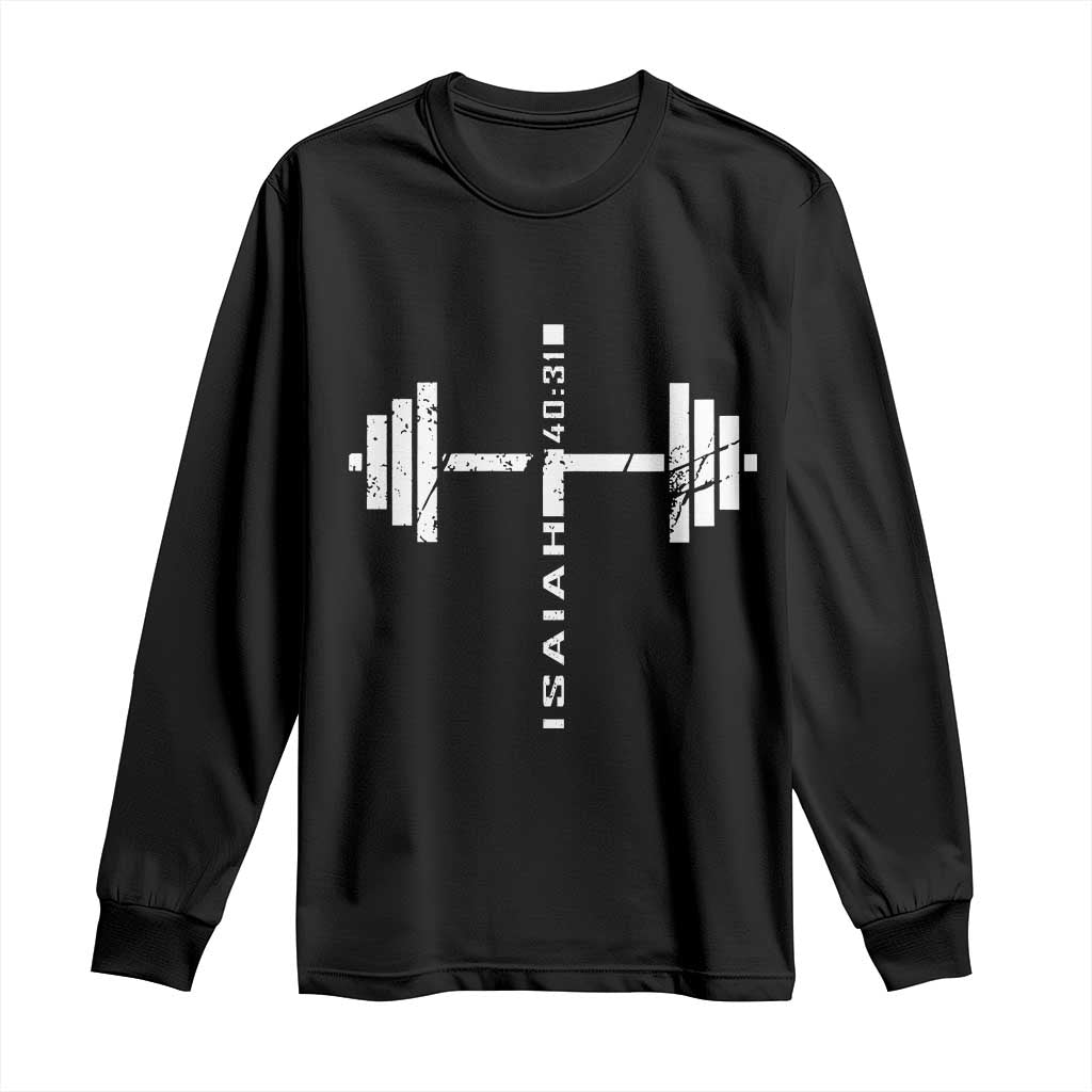 Christian Bible Gym Long Sleeve Shirt Jesus Weightlifter Workout Faith Isaiah 40 31 - Wonder Print Shop