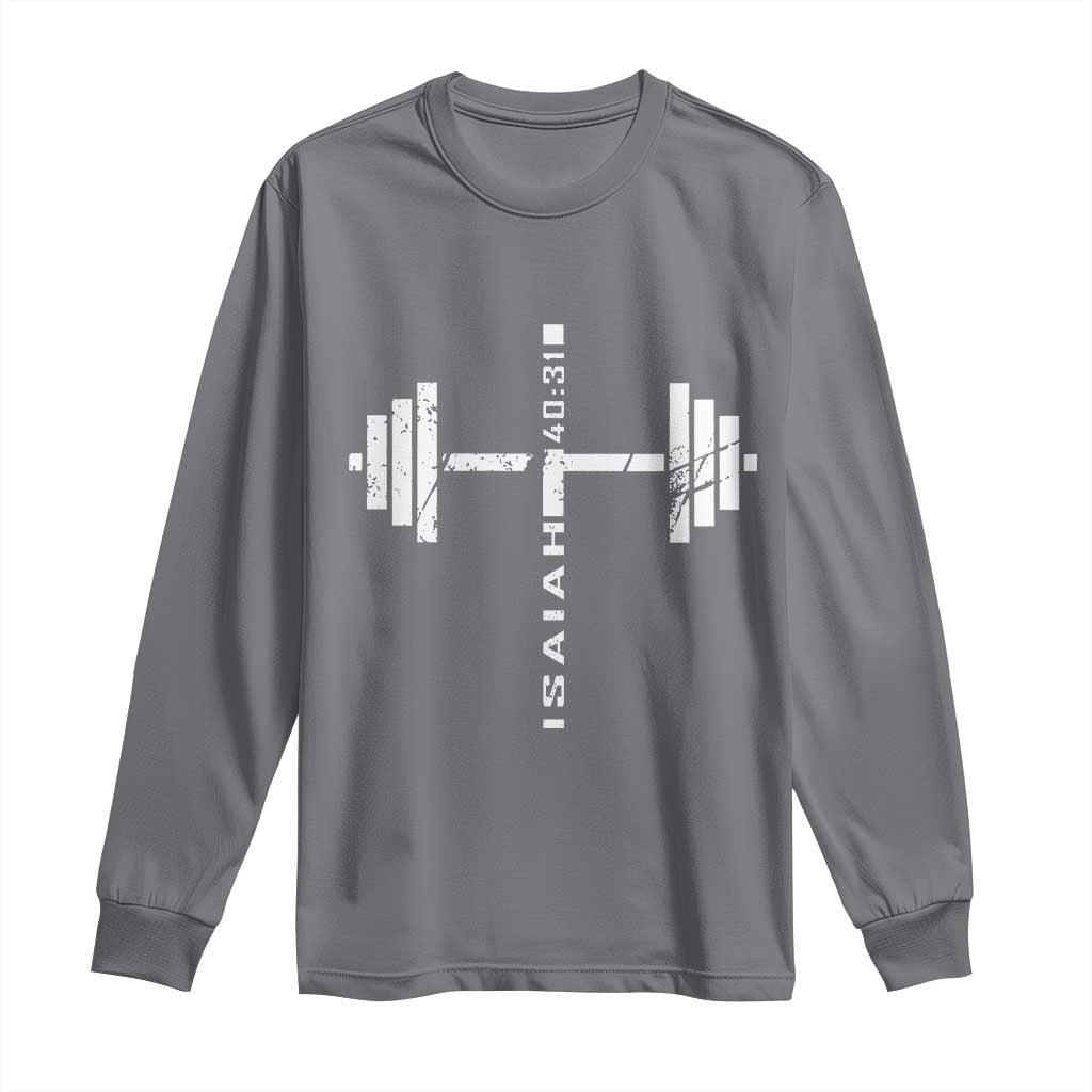 Christian Bible Gym Long Sleeve Shirt Jesus Weightlifter Workout Faith Isaiah 40 31 - Wonder Print Shop