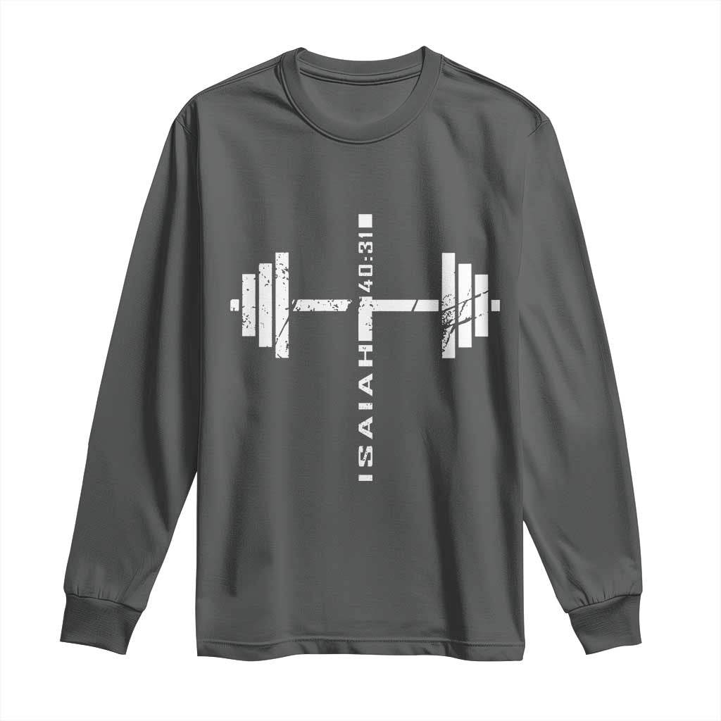 Christian Bible Gym Long Sleeve Shirt Jesus Weightlifter Workout Faith Isaiah 40 31 - Wonder Print Shop