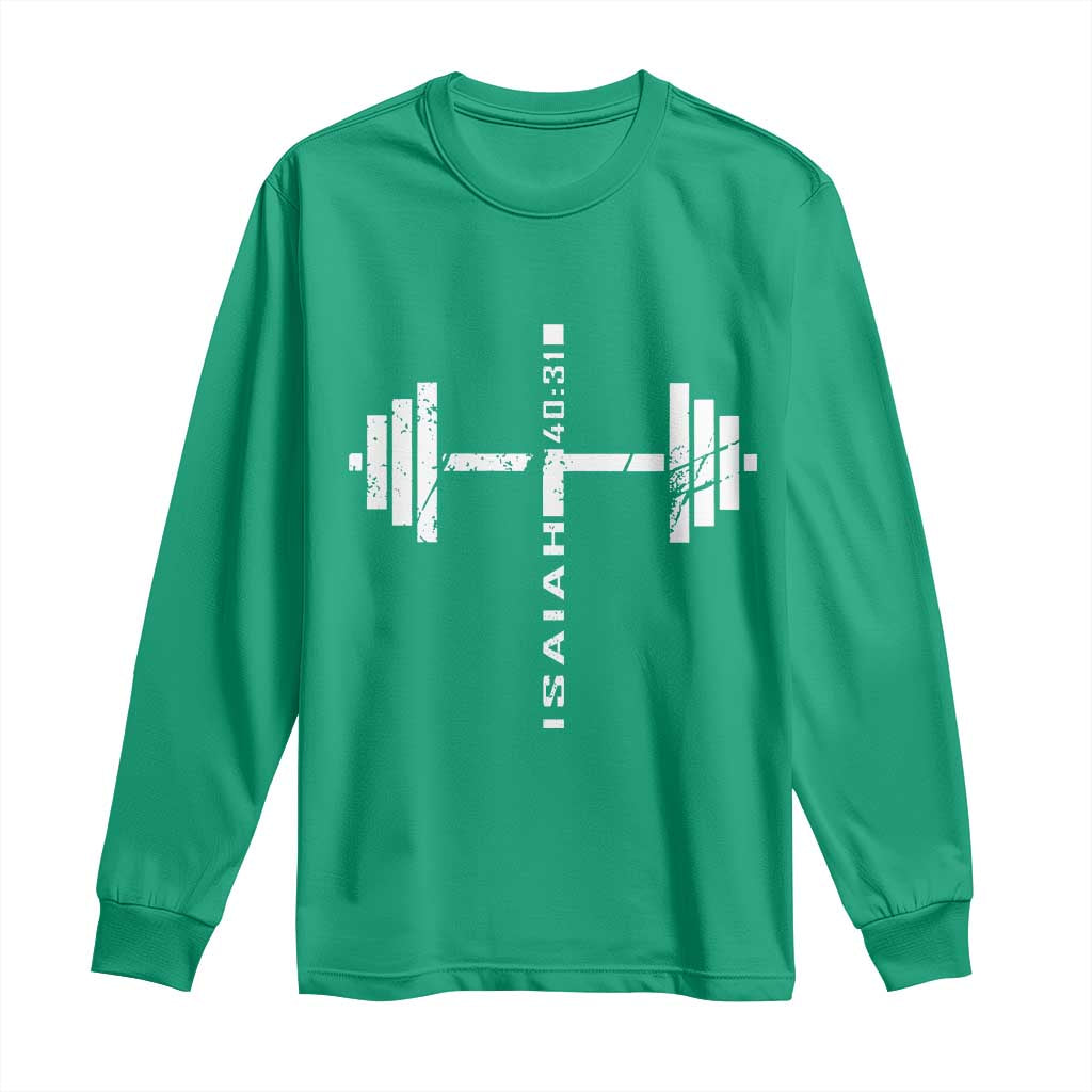 Christian Bible Gym Long Sleeve Shirt Jesus Weightlifter Workout Faith Isaiah 40 31 - Wonder Print Shop