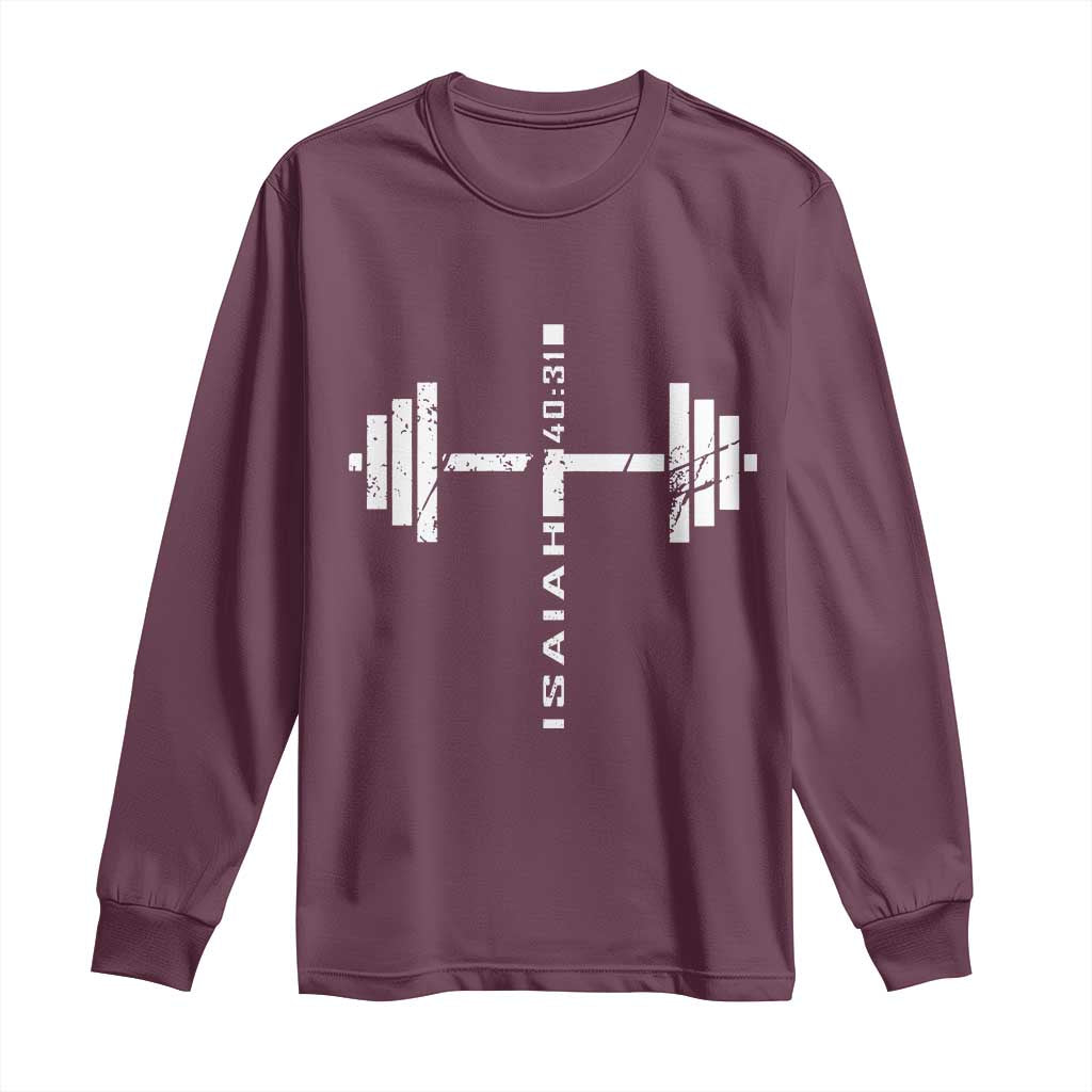 Christian Bible Gym Long Sleeve Shirt Jesus Weightlifter Workout Faith Isaiah 40 31 - Wonder Print Shop