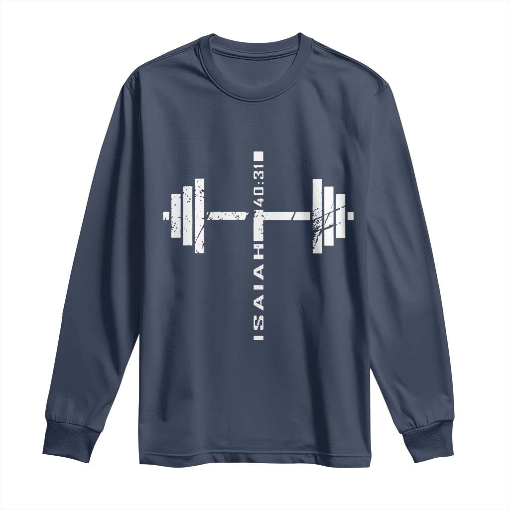 Christian Bible Gym Long Sleeve Shirt Jesus Weightlifter Workout Faith Isaiah 40 31 - Wonder Print Shop