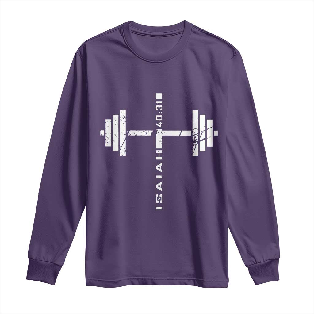 Christian Bible Gym Long Sleeve Shirt Jesus Weightlifter Workout Faith Isaiah 40 31 - Wonder Print Shop