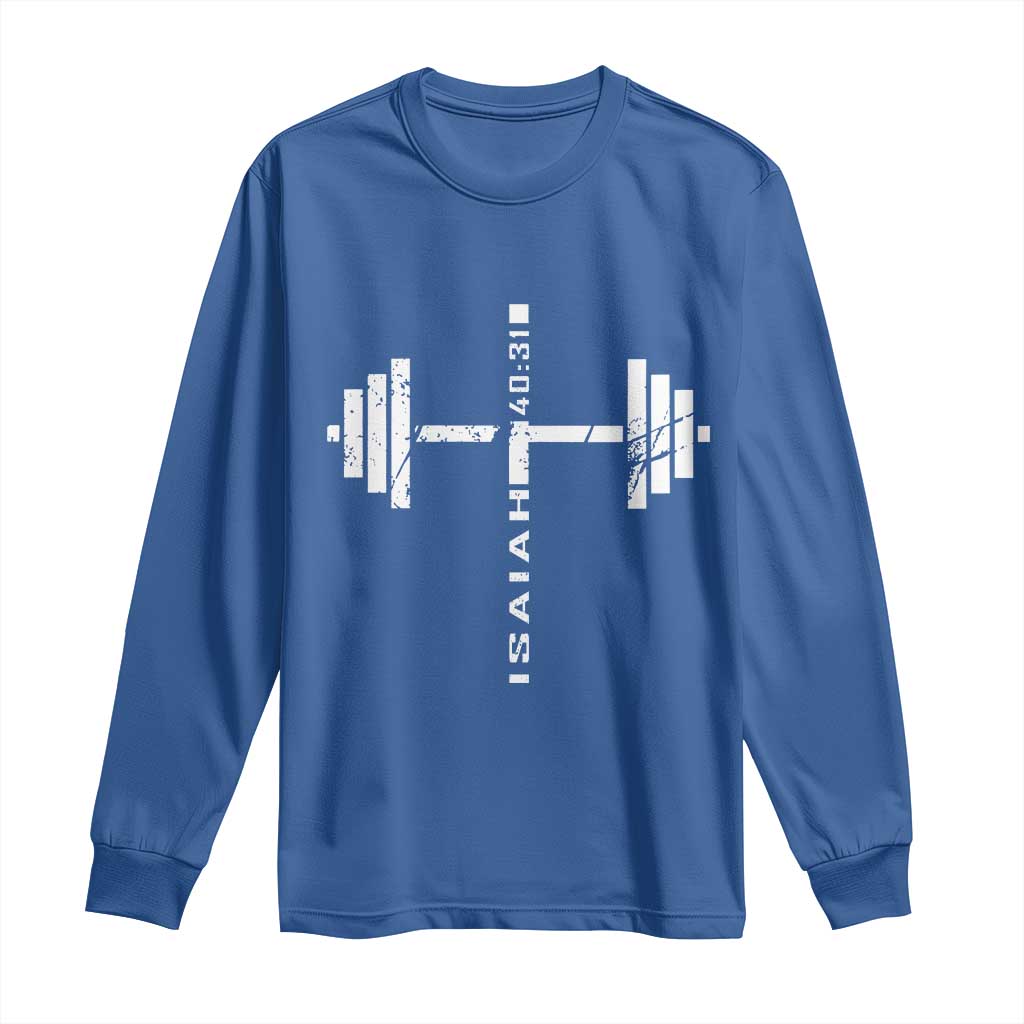 Christian Bible Gym Long Sleeve Shirt Jesus Weightlifter Workout Faith Isaiah 40 31 - Wonder Print Shop