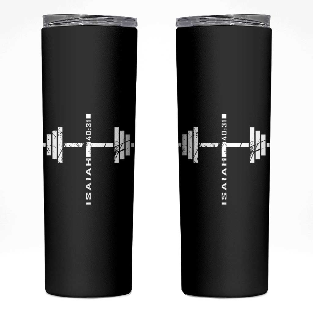 Christian Bible Gym Skinny Tumbler Jesus Weightlifter Workout Faith Isaiah 40 31 - Wonder Print Shop