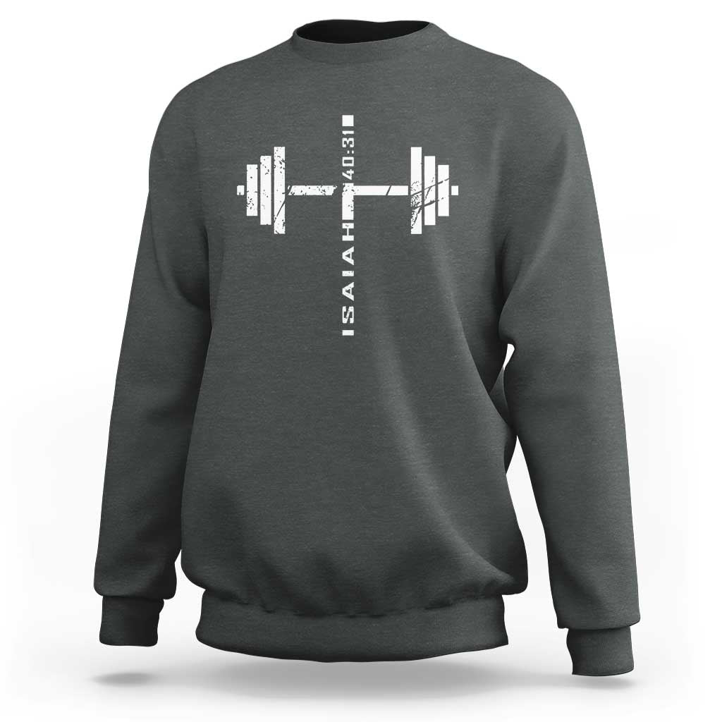 Christian Bible Gym Sweatshirt Jesus Weightlifter Workout Faith Isaiah 40 31 - Wonder Print Shop