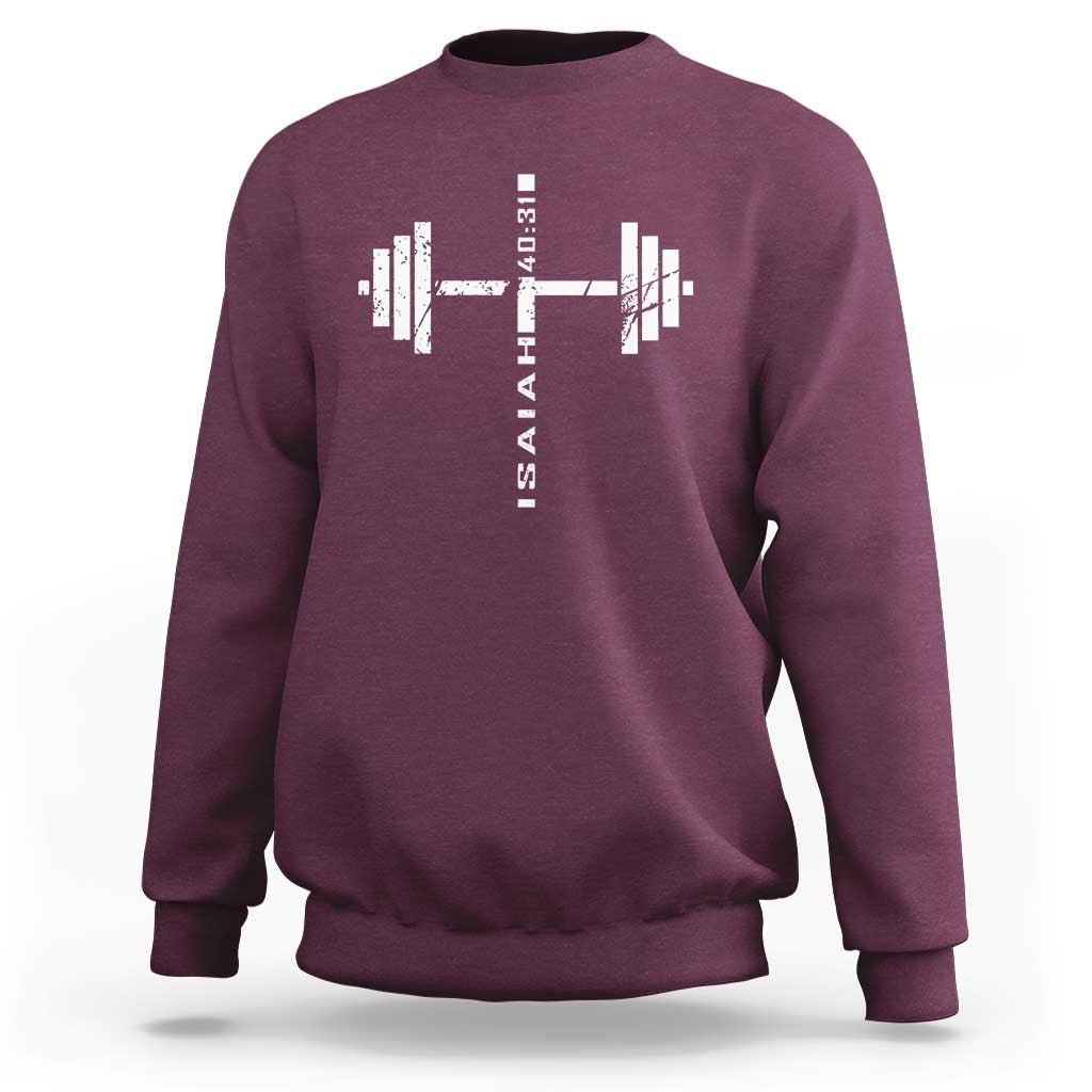 Christian Bible Gym Sweatshirt Jesus Weightlifter Workout Faith Isaiah 40 31 - Wonder Print Shop