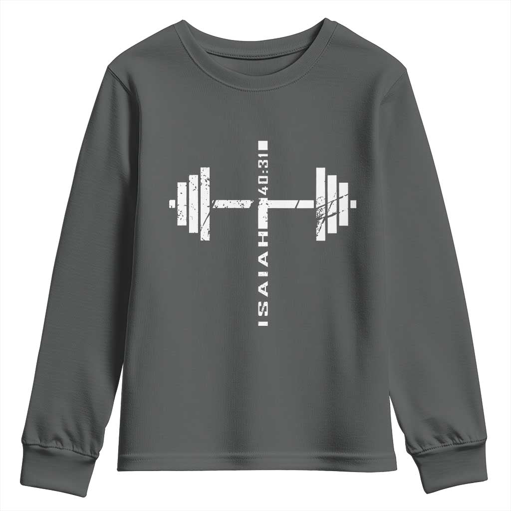 Christian Bible Gym Youth Sweatshirt Jesus Weightlifter Workout Faith Isaiah 40 31 - Wonder Print Shop