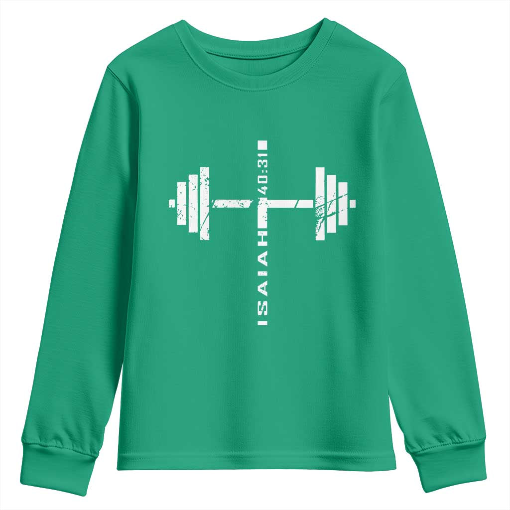Christian Bible Gym Youth Sweatshirt Jesus Weightlifter Workout Faith Isaiah 40 31 - Wonder Print Shop