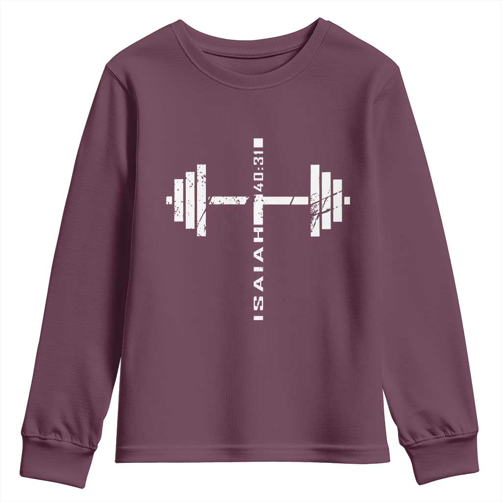 Christian Bible Gym Youth Sweatshirt Jesus Weightlifter Workout Faith Isaiah 40 31 - Wonder Print Shop