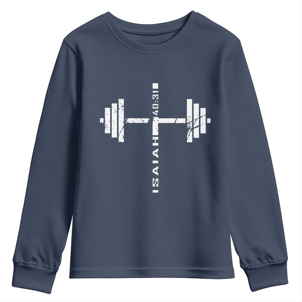 Christian Bible Gym Youth Sweatshirt Jesus Weightlifter Workout Faith Isaiah 40 31 - Wonder Print Shop