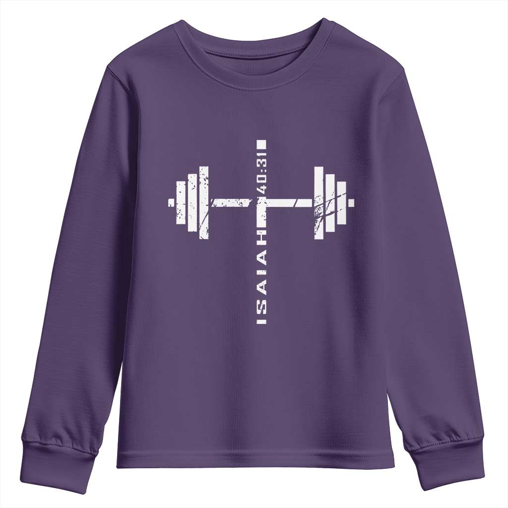 Christian Bible Gym Youth Sweatshirt Jesus Weightlifter Workout Faith Isaiah 40 31 - Wonder Print Shop