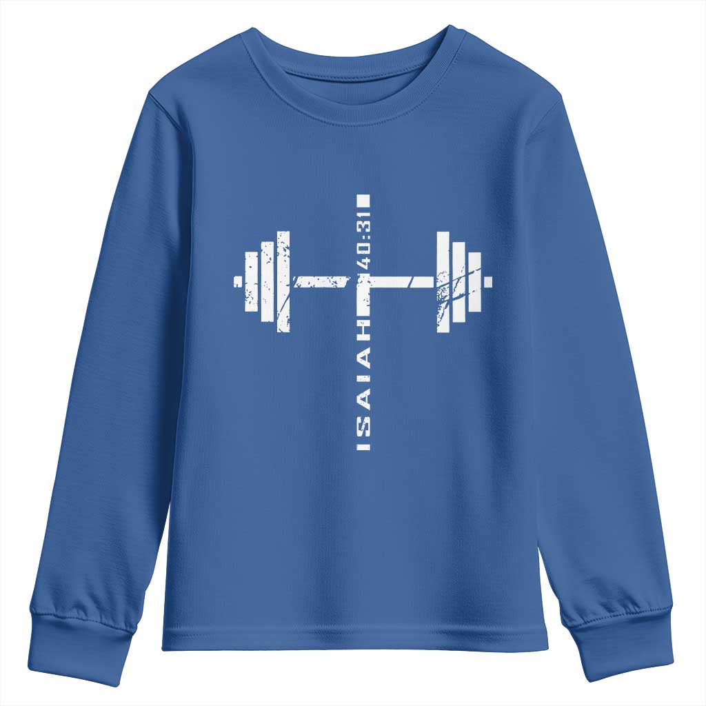 Christian Bible Gym Youth Sweatshirt Jesus Weightlifter Workout Faith Isaiah 40 31 - Wonder Print Shop