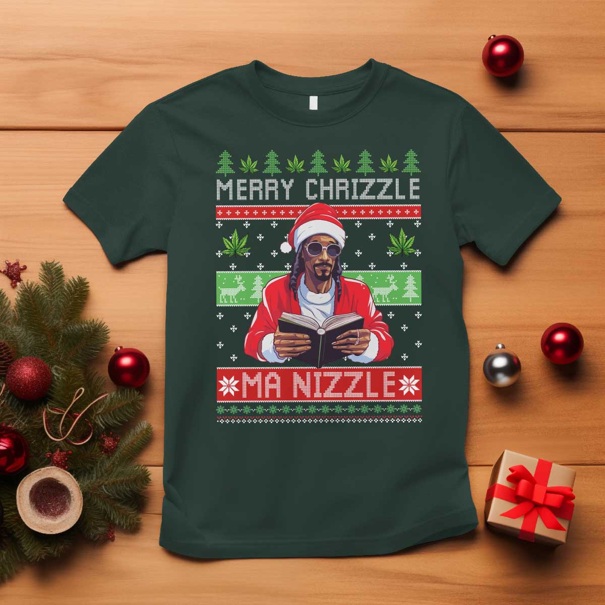 Funny Christmas Hip Hop Rap Gang T Shirt Merry Chrizzle Ma Nizzle Xmas Weed - Wonder Print Shop