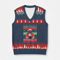 Funny Xmas Hip Hop Rap Gang V-Neck Knit Sweater Vest Merry Chrizzle Ma Nizzle Xmas Weed - Wonder Print Shop