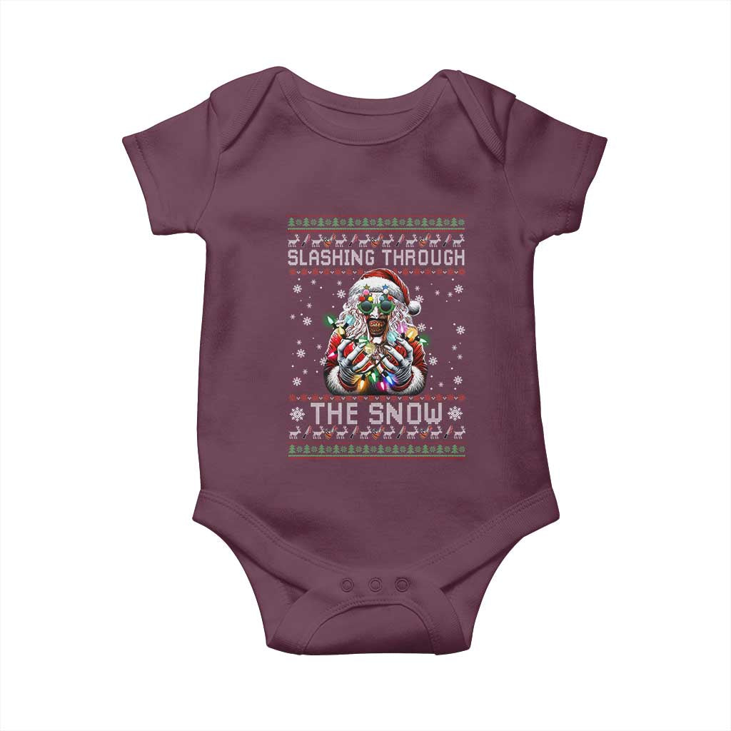 Funny Terrifier Christmas Santa Baby Onesie Slashing Through The Snow Xmas Horror Movie - Wonder Print Shop