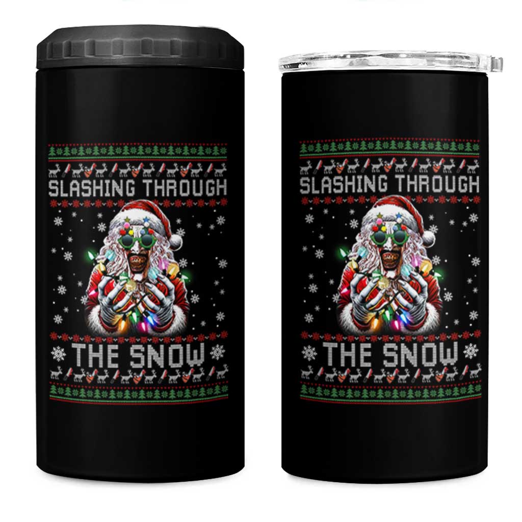 Funny Terrifier Christmas Santa 4 in 1 Can Cooler Tumbler Slashing Through The Snow Xmas Horror Movie - Wonder Print Shop