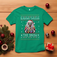 Funny Terrifier Christmas Santa T Shirt Slashing Through The Snow Xmas Horror Movie - Wonder Print Shop