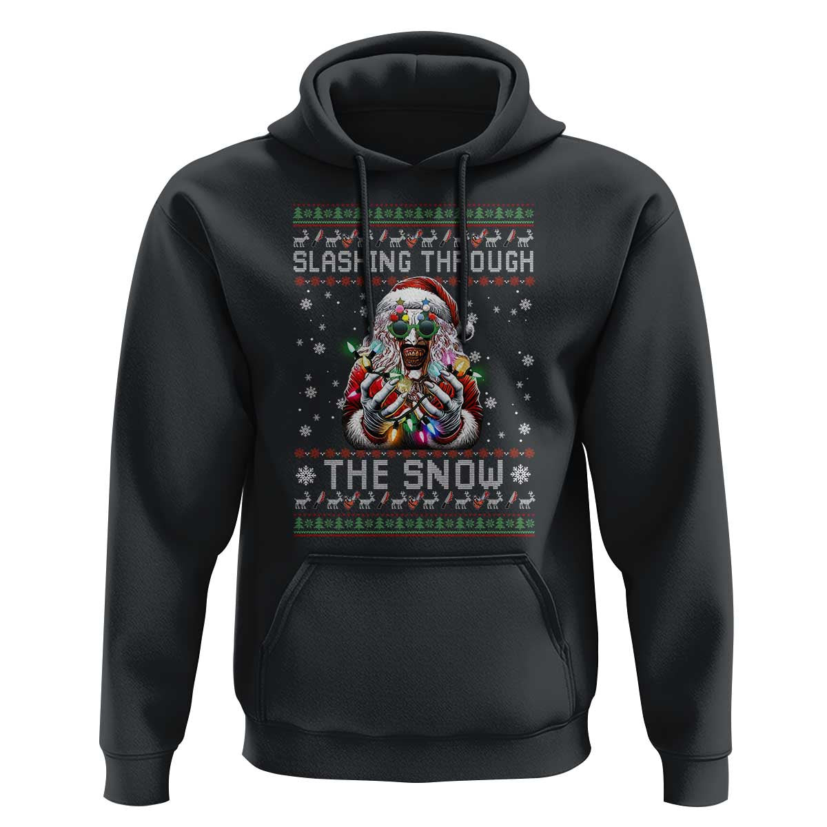 Funny Terrifier Christmas Santa Hoodie Slashing Through The Snow Xmas Horror Movie - Wonder Print Shop