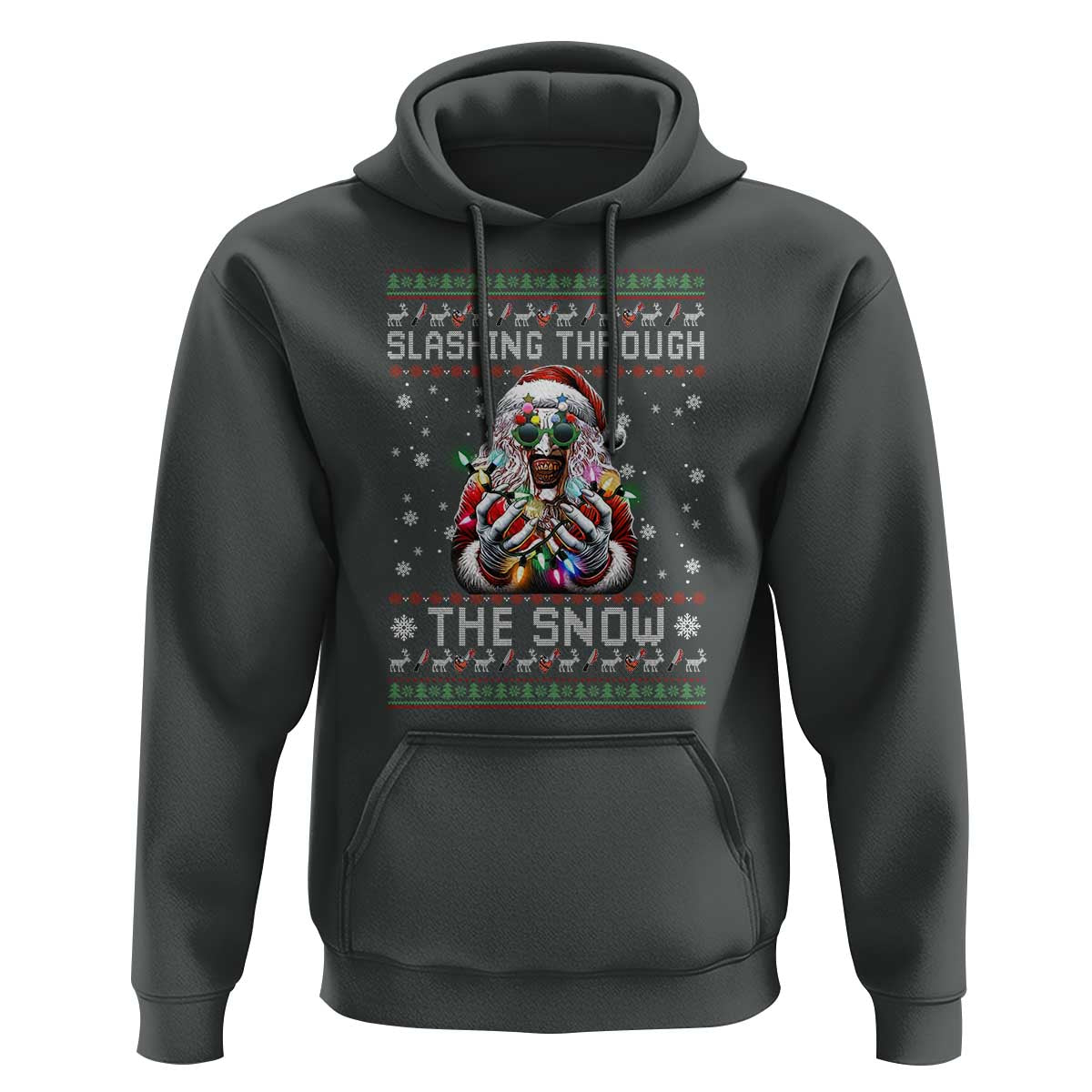 Funny Terrifier Christmas Santa Hoodie Slashing Through The Snow Xmas Horror Movie - Wonder Print Shop