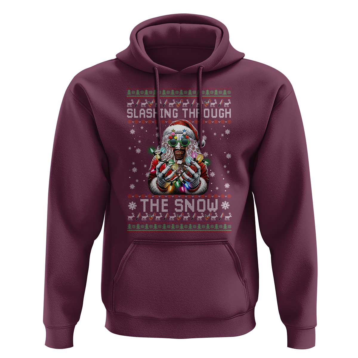 Funny Terrifier Christmas Santa Hoodie Slashing Through The Snow Xmas Horror Movie - Wonder Print Shop